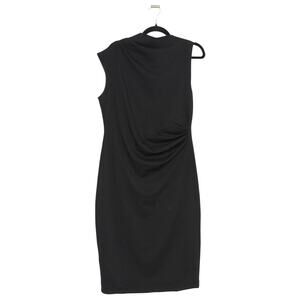 Mango Asymmetric Draped Midi Dress Black Size XL NWT